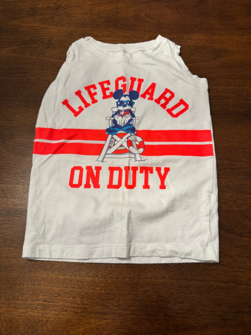 GAP White Tank Top with Red Stripes & Blue Lifeguard Graphic